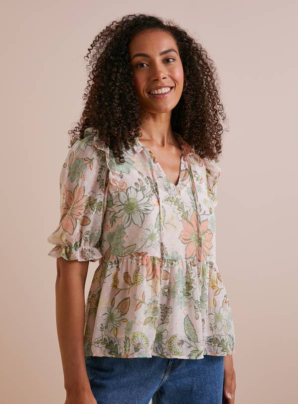 Everbelle Floral Dobby Chiffon Frill Blouse - 6